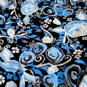 Worthington lined blue, white, navy multicolored, ruffled, floral skirt